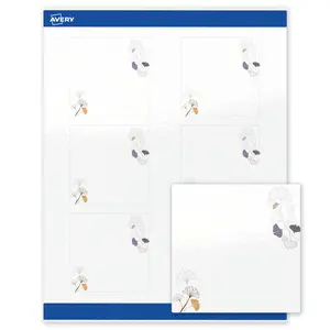 Avery Printable Square Labels, 3" x 3", Glossy White, Pre-printed Silver Metallic/Gingko Leaves Design, Sure Feed Technology, Laser & Inkjet Compatible, 120 Total