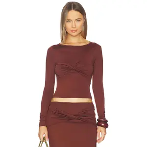 SEVEN WONDERS Kamilla Twist Long Sleeve Top in Chocolate