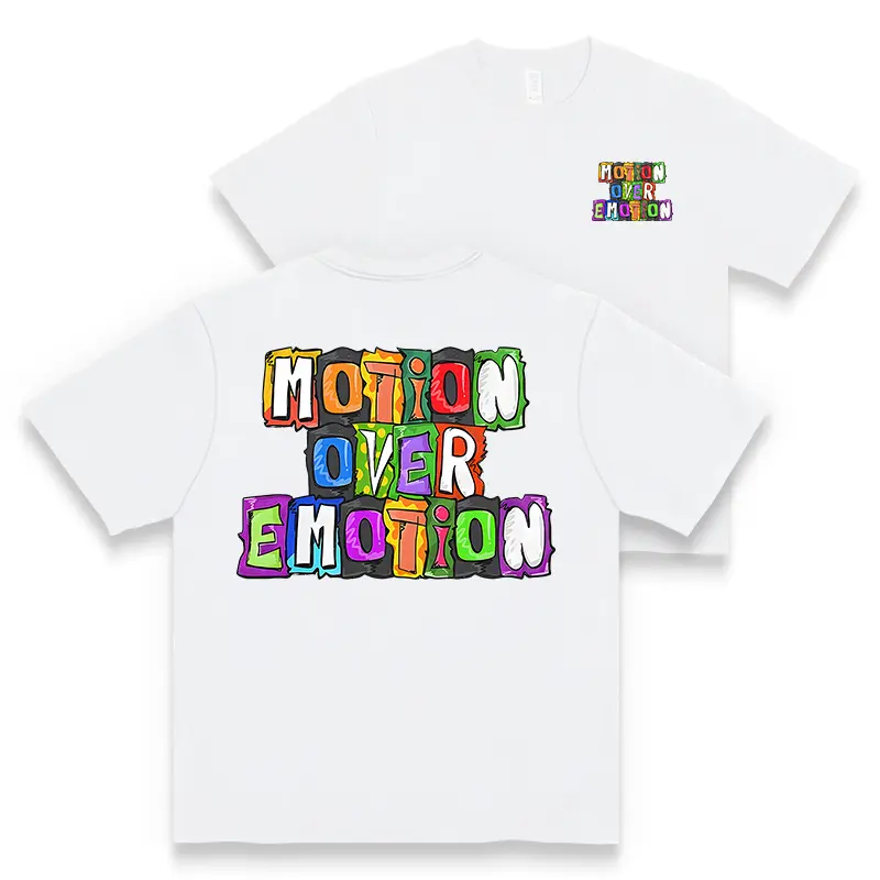 "Motion Over Emotion" Graffiti Streetwear T-shirt | White Oversized Tee | Hip-hop / Self Improvement / Motivational Graphic Short Sleeve men