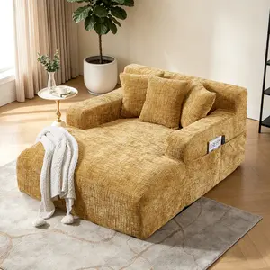 61'' Oversize Chaise Lounge Chair Indoor With 3 pillows,Chenille Upholstered Boneless Sofa Bed,Deep Seat Sleeper Couch Reading Chairs for Living Room Bedroom, No Assembly Required