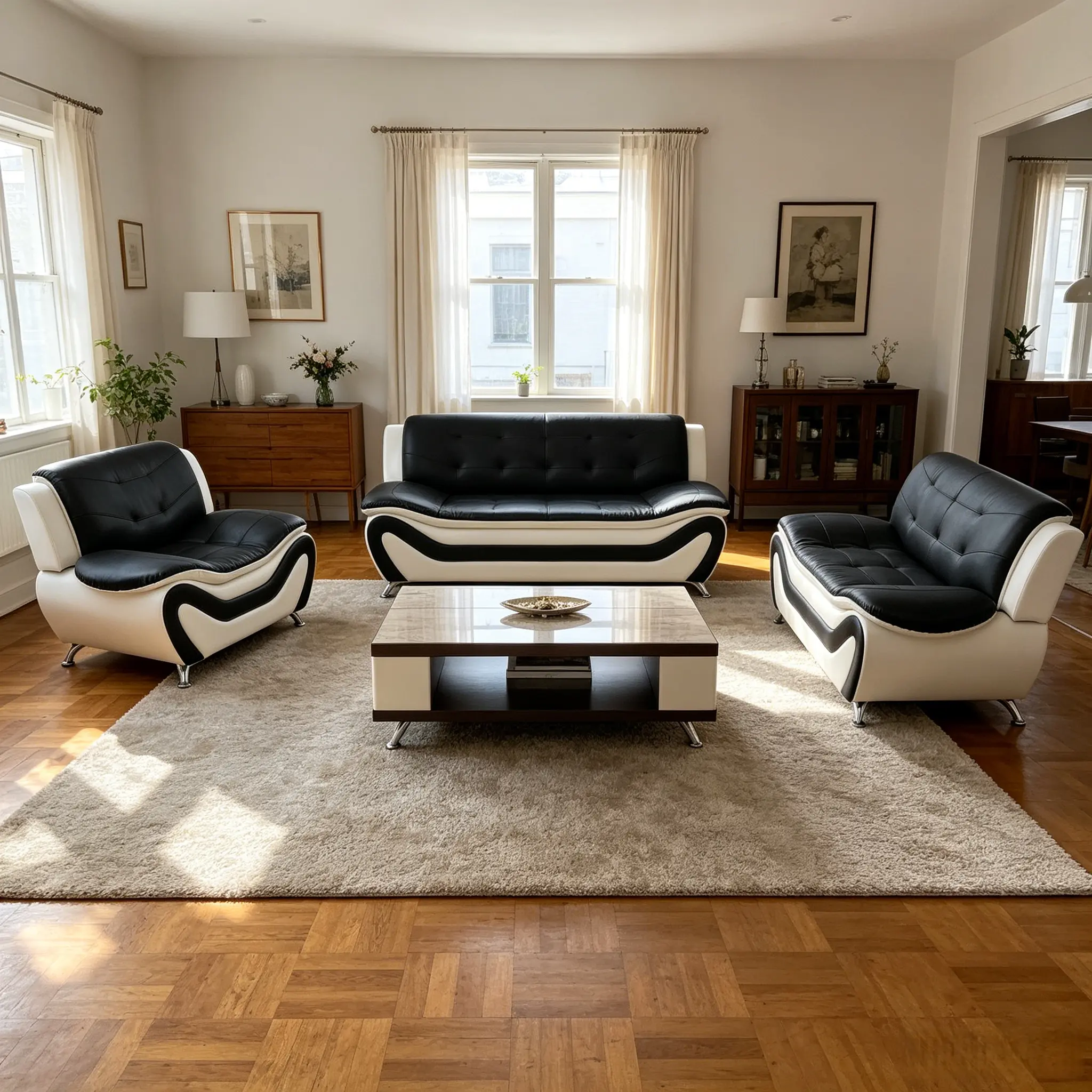 Monochrome 3-Piece Leather Sofa Set - Sturdy Indoor House Furniture for Living Room, Business Spaces, with 3-Seater Sofa, Loveseat, Armchair, Minimal Chic Comfy Sponge Couch, Easy Assembly, Home Decor