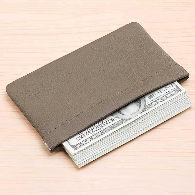 Long wallet with self-locking, travel portable organizer pouch for mobile phone, cash, coins, cards, passport, headphones and charging cables - durable daily use set, minimalist design, high quality stitching; fashionable brown bag.