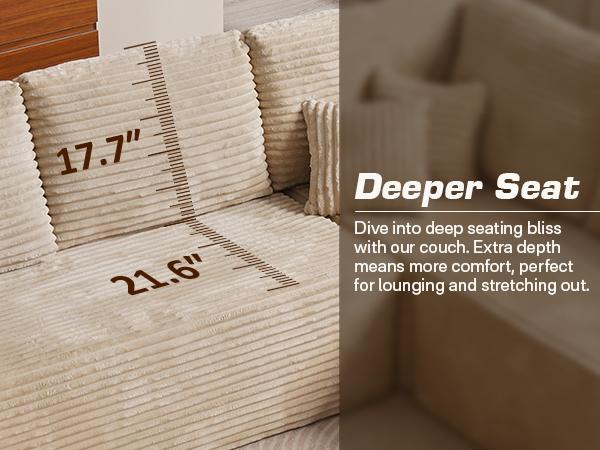 【4 Packages Shipping】Ovios 135" Sectional Cloud Couch for Living Room, Modular Floor Sofa with Plush Corduroy, No Assembly Required, Big Comfy Couches Set with Fluffy Memory Foam, Stupendous U Shaped Sofas with Chaise Furniture Lounge