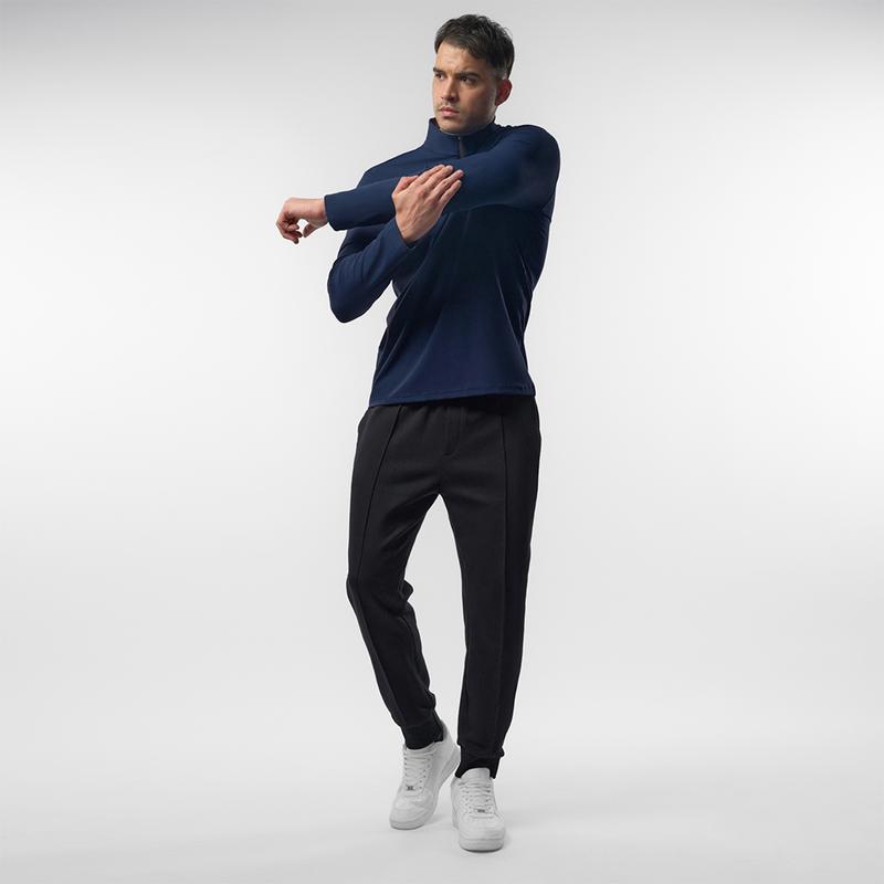 Fioboc Men's SmoothBlend Slim Fit Half-Zip Mock Neck T-Shirt - Contrast Trim Casual Basic Long Sleeve Top