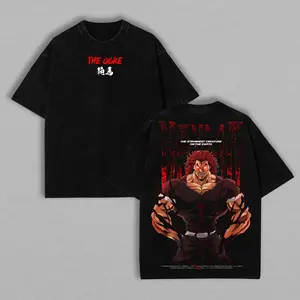 Yujiro Hanma – Baki Anime T-Shirt The Ogre Oversized Washed Graphic Tee Heavy Cotton Streetwear for Anime Fans & Gym Lovers