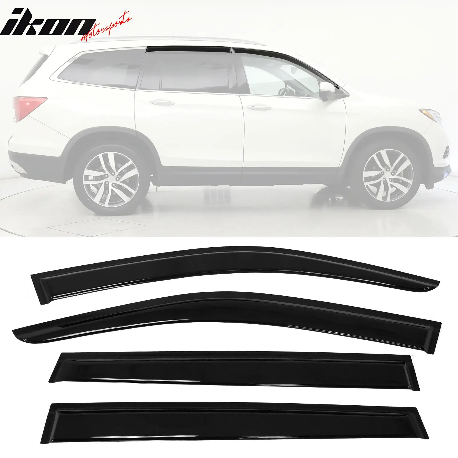 Window Visors for Honda Pilot 4DR 2016-2022 Slim Style Black Acrylic 4PCS