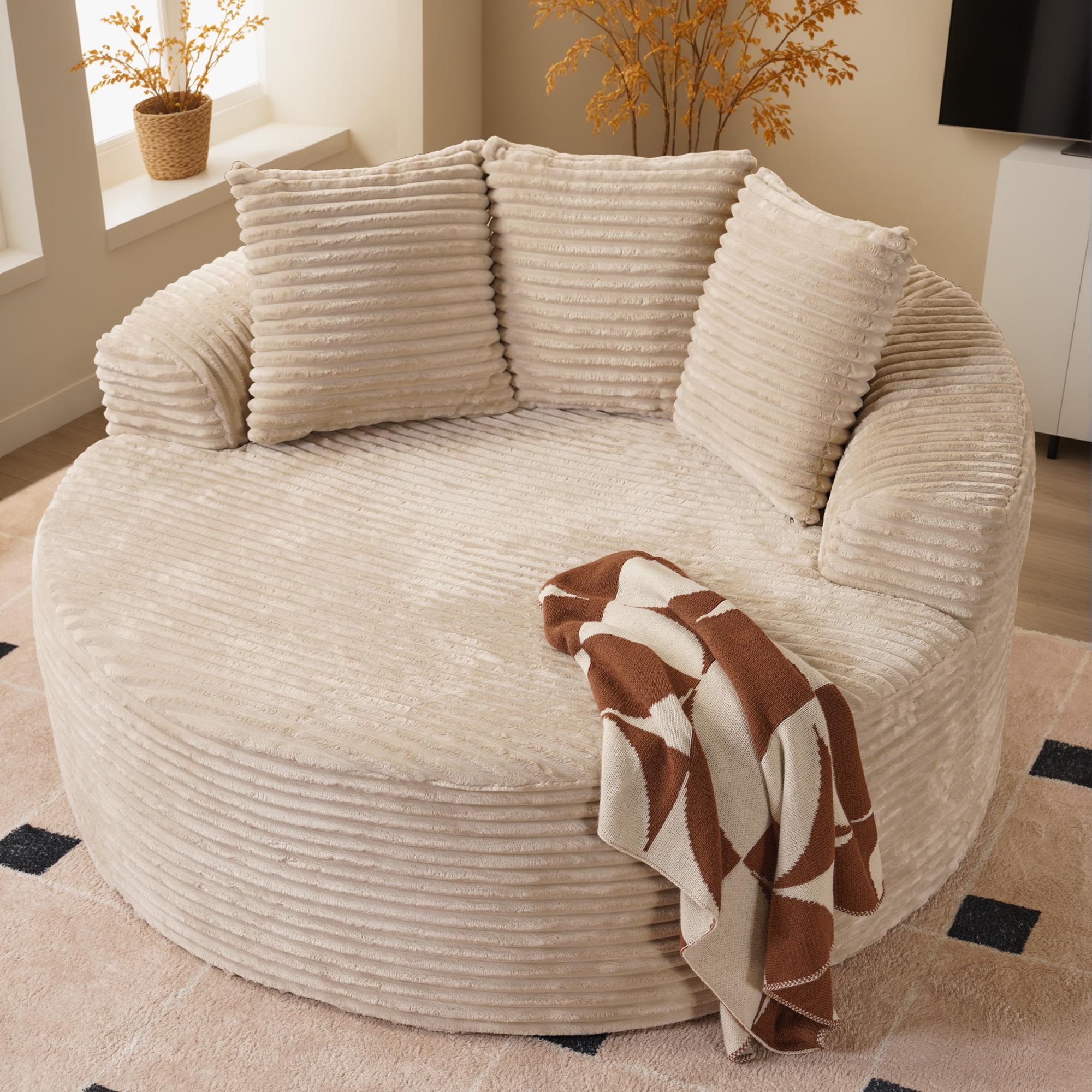 Oversized Round Chair Lounge Chaise Indoor, No Assembly Required, Cloud Large Circle Chair with Plush Fuax Fur, Fluffy Modern Sleeper Sofa Bed for Reading Yoga (Grey)