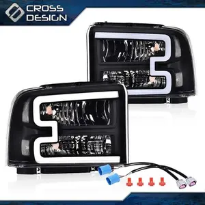 CROSSDESIGN Black LED DRL Headlights Fits 05-07 Ford F250 F350 F450 F550  w/ Harnes