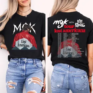 Mgk Lost Americana Tour 2026 2 Sided Comfort Color Graphic Tee Ring Spun Cotton Casual Soft Washed T-Shirt Trendy Tops Perfect Gift