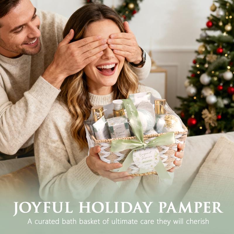 Mayicivo Valentine's Day Gifts for Women, Bergamot Jasmine Relaxing Spa Gift Baskets for Women Self Care Package Bath Gift Set, Home Bath and Body Kit Pampering Gifts for Womens Mom Her Friends Sister Wife