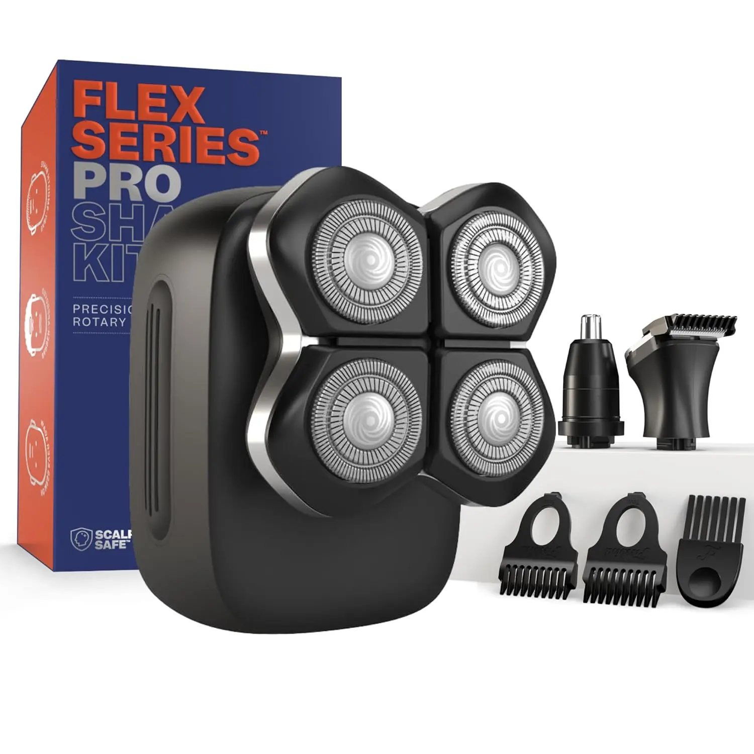 FREEBIRD FlexSeries Pro Electric Head & Body Shaver For Men - Cordless Wet/Dry Shaving Kit with QuadTorque Motor, IPX7 Waterproof, 5-in-1 Grooming Set for Bald Men - Wetdryshaving