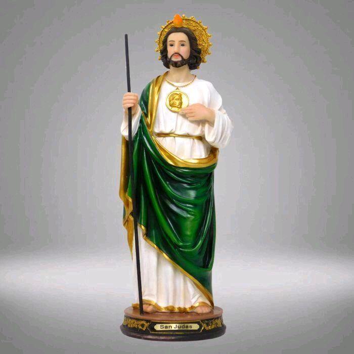 San Judas 12" Inches Tall Classic Estatua - Detailed Figure with Green and Gold Robe Brand New Statue St Jude Thaddeus Patron Saint of the impossible Apostol Tadeo Religious Decor San Juditas