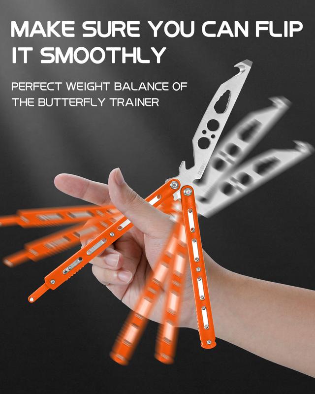 Safe Butterfly Trainer Balisong for Beginners, Unsharpened Stainless Steel Blade & Lightweight ABS Handle, Learn Flipping Tricks Fast, Cool Cosplay Prop & EDC Practice Tool, Orange & Black & Red