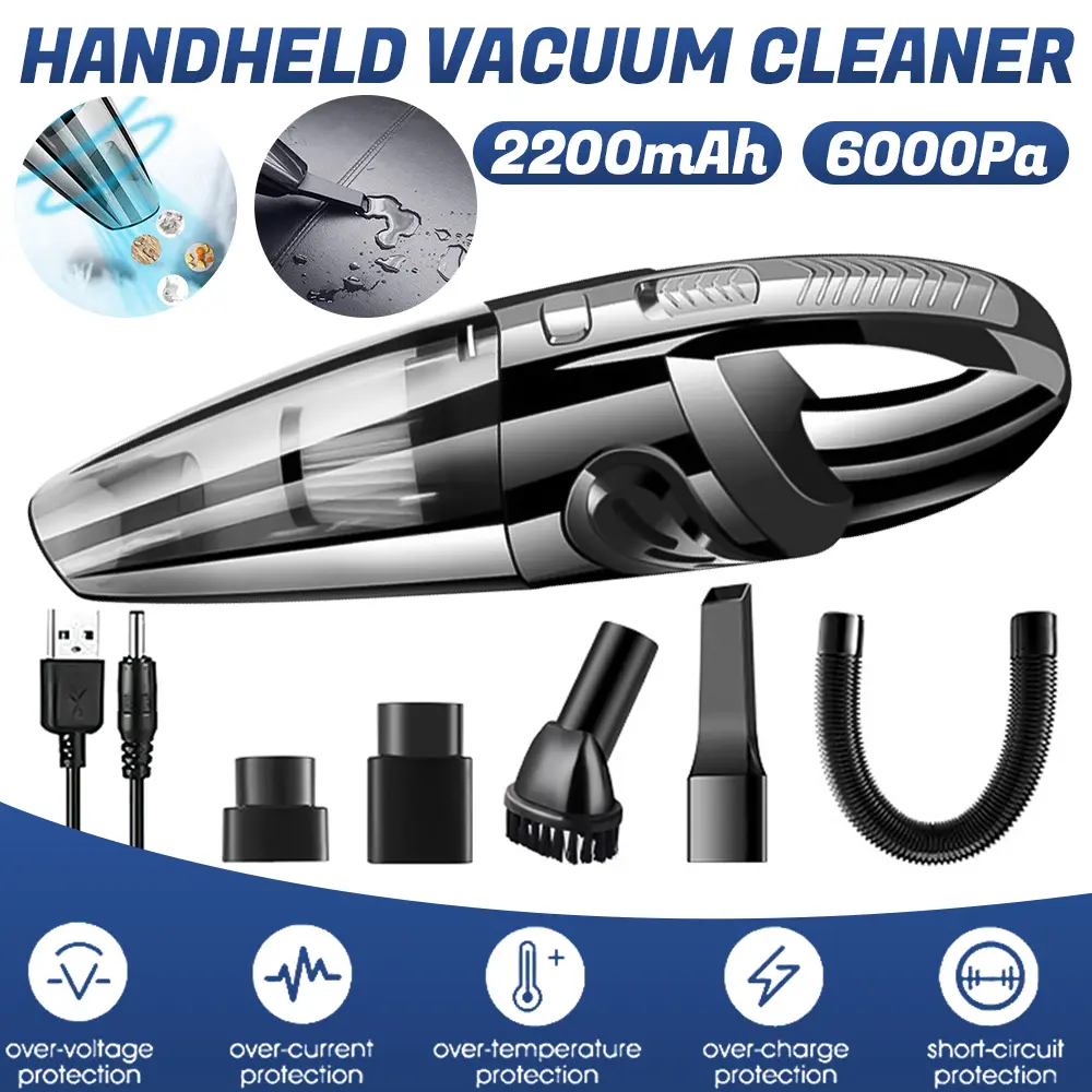 Mini Cordless Handheld Vacuum Cleaner - 6000Pa Rechargeable Wireless Vacuums, 2200mAh Battery, Multiple Attachments, Lightweight Portable for Car Cleaning, Pet Hair, Cordless Vacuum, Mini Rechargeable Vacuums