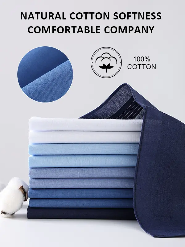 Solid Striped Cotton Pocket Square Handkerchief 10 Pack in 5 Assorted Colors, 40×40cm 42S All Cotton Hanky