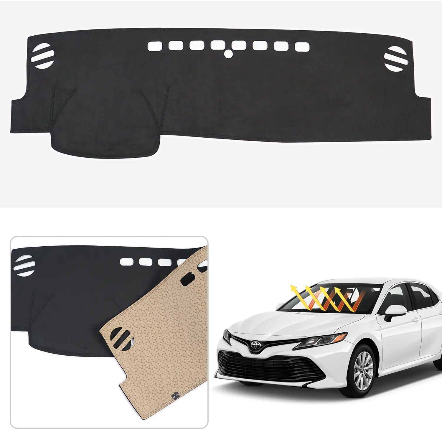 Canvcle Custom Fit Dashboard Cover Mat for 2018-2024 Toyota Camry (Without HUD), Flannel Sunshade Protector, Non-Slip Car Interior Mods for UV Rays & Glare Reduction, Car Accessories
