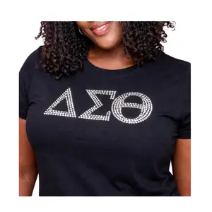 Delta Sigma Theta Silver Rhinestone Greek Letter Tee – Black DST Shirt