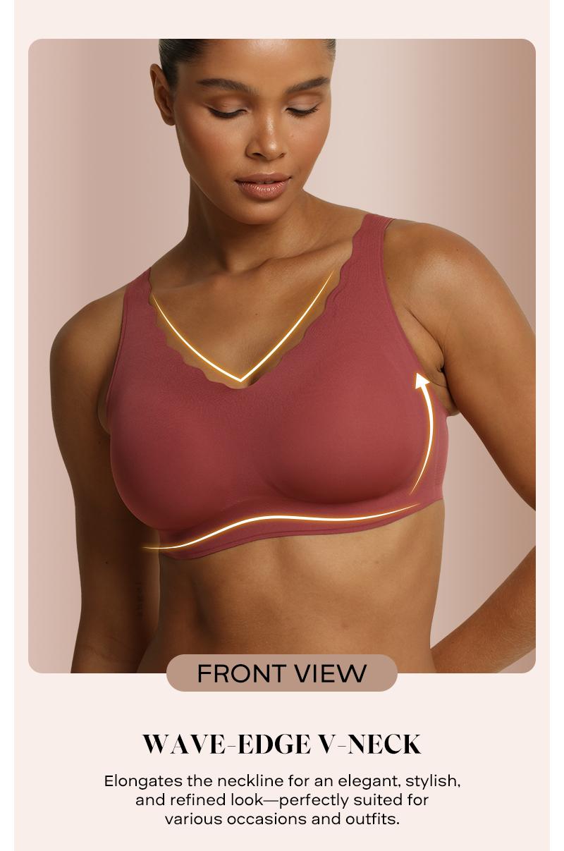 COMFELIE Size S-2XL Women's Seamless Bras, No Underwire Scalloped Bras Soft V Neck Full Coverage Everyday Bra EB033