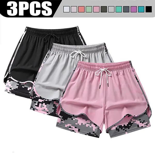3-Pack: women’s casual athletic shorts; 2-in-1 design with lining, drawstring, and elastic waistband—ideal for outdoor sports, fitness, running, and everyday casual wear; women’s shorts, athletic shorts, women’s summerwear.summerwines，summervibes