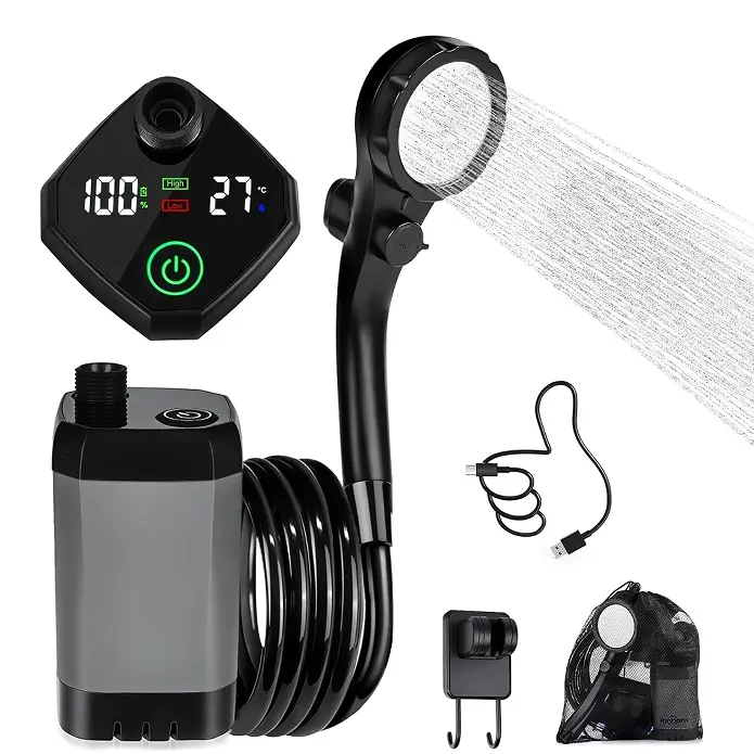 Compact Portable Showers with Adjustable 8L/min Water Pump, Lightweight Outdoor Gear Kit with Soft Towel for Pet Cleaning & Garden, Camping Gear, Travel Accessories, Outdoor Cleaning, Adjustable Water Pump, Gardening Gear