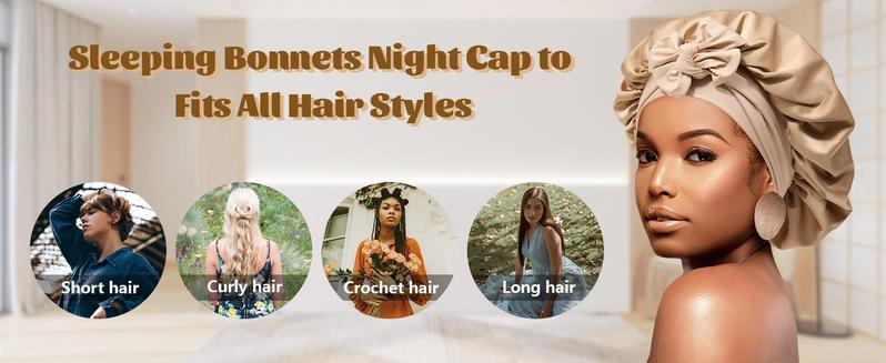 Satin Bonnet Bonnet for Sleeping Sleep Cap Double Layer Hair Bonnet with Elastic Tie Band for Curly Hair Night Cap Haircare
