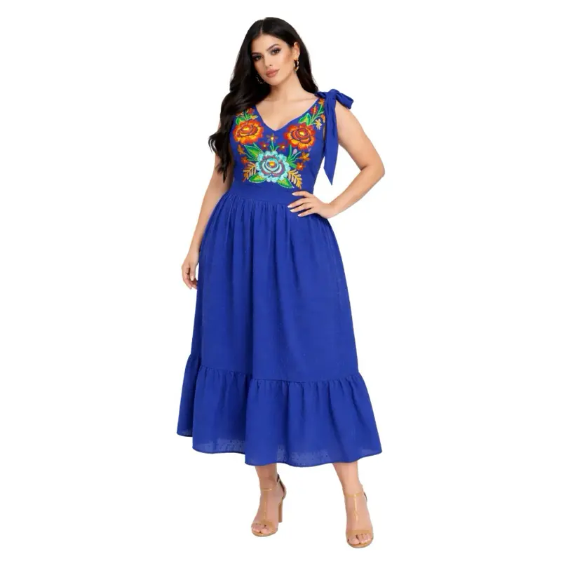 sachin and babi light blue dress Toddler- Girls Mexican Embroidered Off the Shoulders Dress- Fiesta Girls  Dress- Floral Dress All sizes main image 0