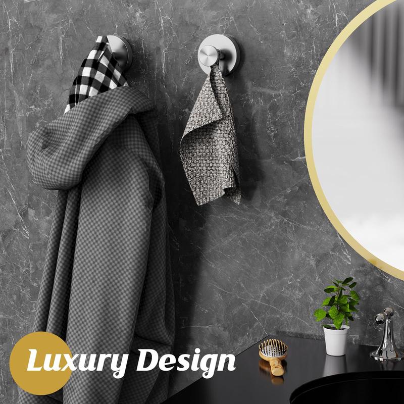 2 PCS Suction Cup Hooks for Shower, No-Drill Bathroom Hooks, Holder Holds Strong on Tile, Glass, Mirror, Wall, Bathroom Door