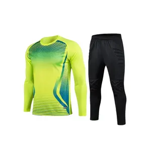 2-Piece Soccer Goalkeeper Shirt with Foam Elbow Pads,  Colorful Geometric Breathable Quick-Dry Long Sleeve T-Shirt + Training Running Sports Pants Set