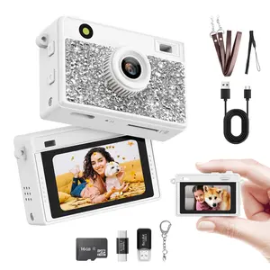 HOTU Bling Diamond Mini Keychain Camera – 5MP Y2K Pocket Digital Camera with 1.47" Screen & Flash, Cute Diamond Rhinestone Vlog Camera with 16GB Card, Retro Mini Camera for Travel, Concerts, Kids & Aesthetic Gifts