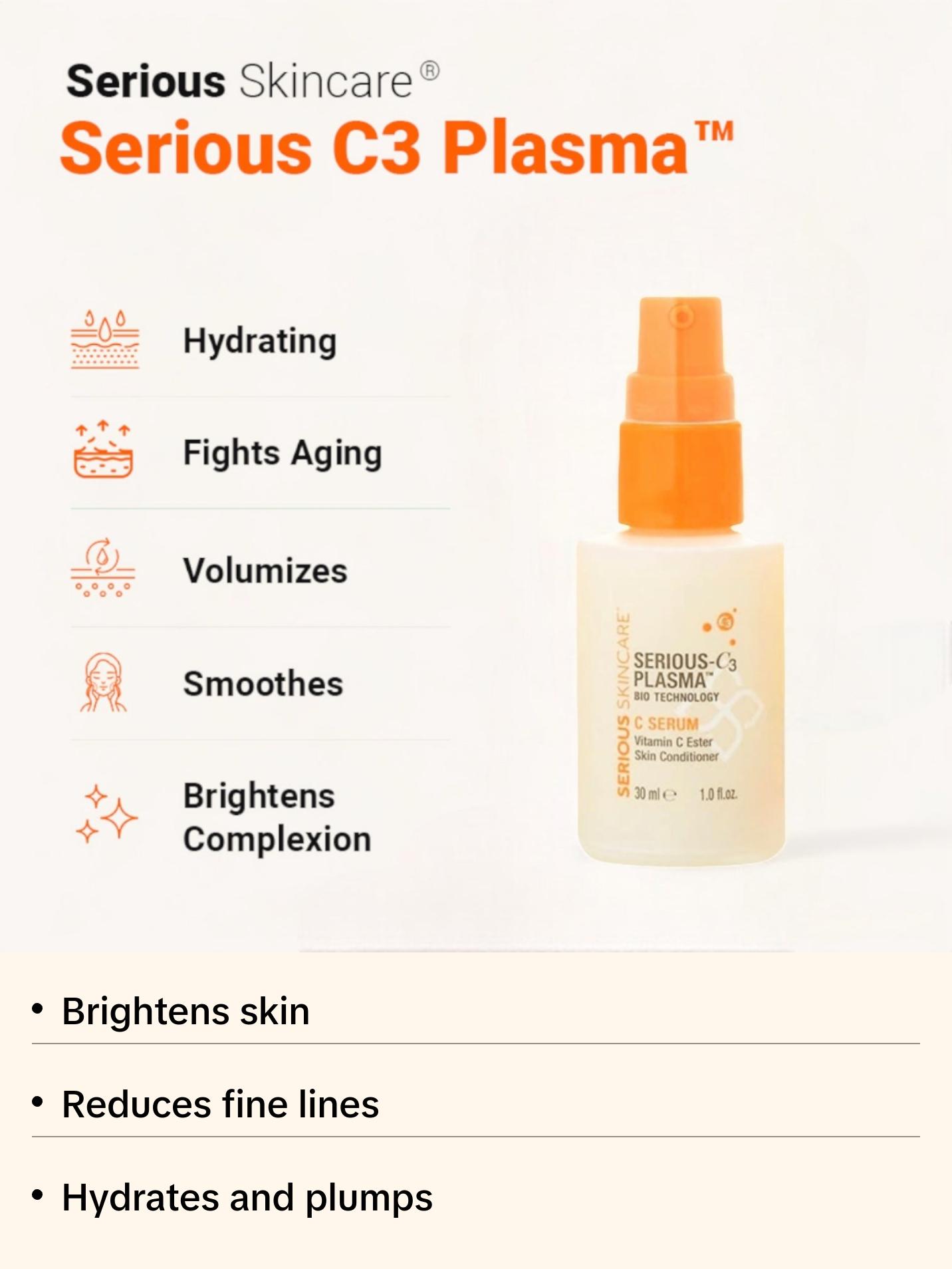 Serious Skincare C3 Vitamin C Serum – Anti-Aging, Hydrating, Brightening Face Treatment | 1 fl oz Advanced Peptides Restore Firm Lines Reduce Wrinkles