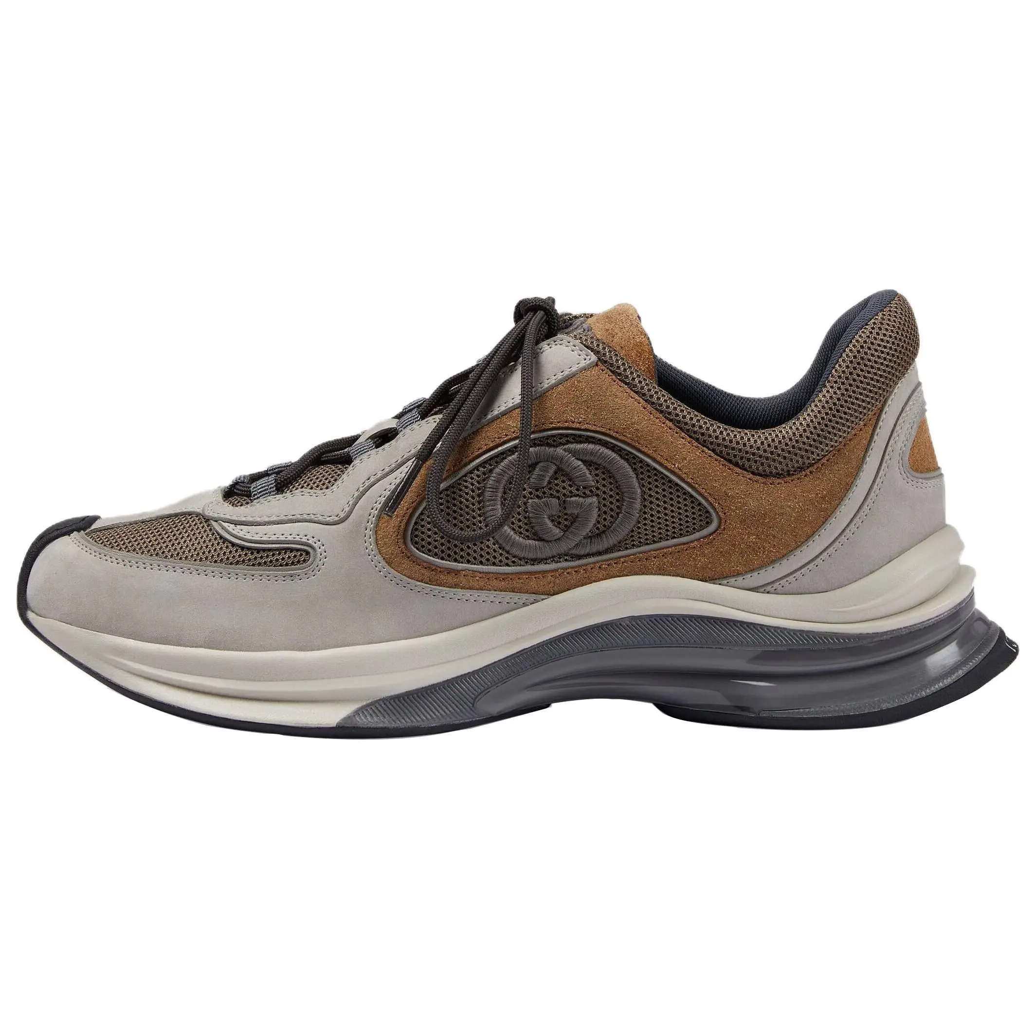 GUCCI Men's Premium Leather Logo Low-Top Casual Athletic Trainer, Light Gray Casual Footwear Shoe