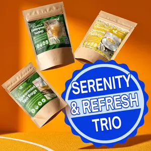 【FreshDrinkUS】 Serenity & Refresh Trio, Chamomile Flower, Lemongrass Leaf & Spearmint Leaf Herbal Tea Bags, 100% Natural & Pure Flowers and Leaves, Eco-Conscious Natural Material Tea Bags, No Sugar, No Caffeine, No Gluten, Vegan – Herbal Beverage
