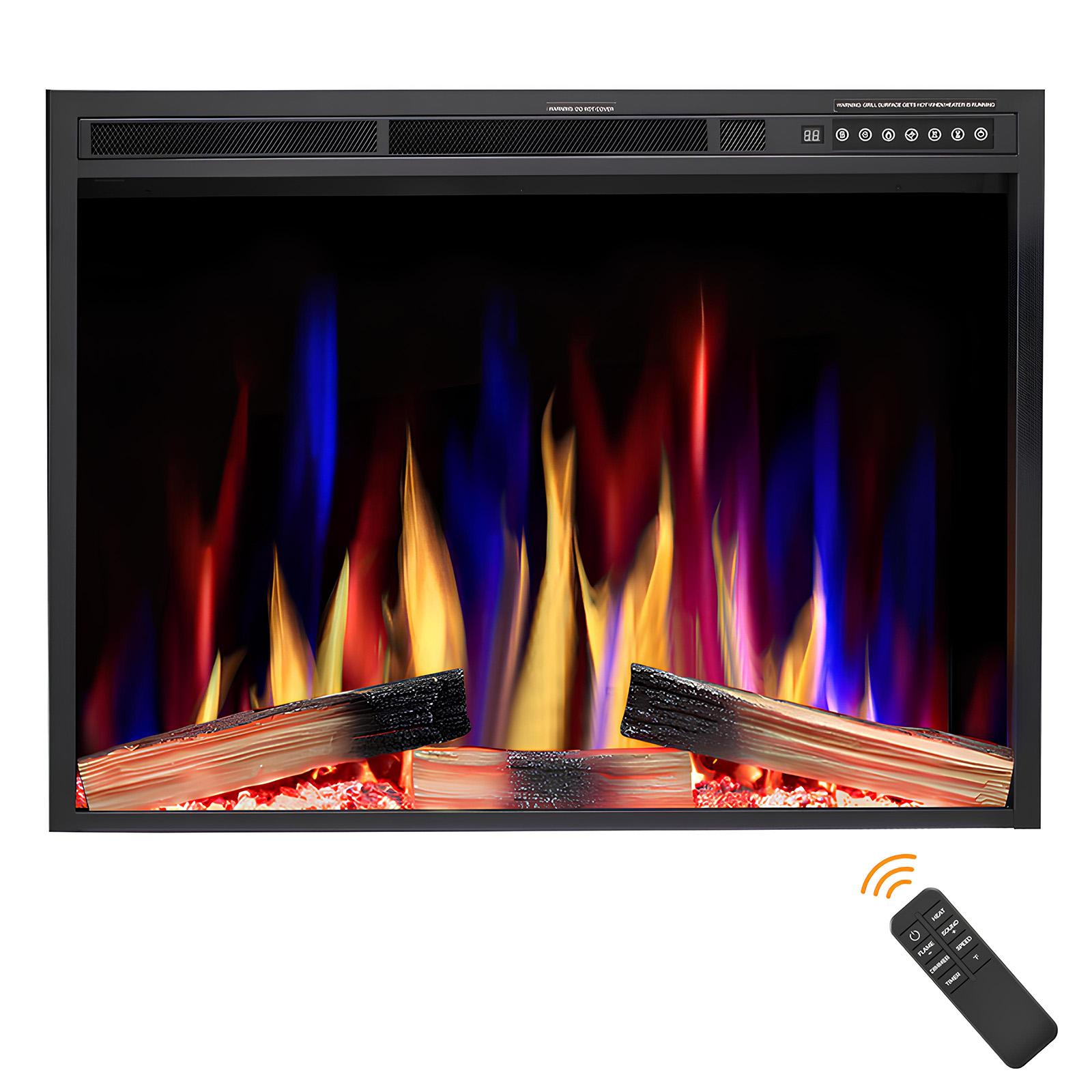 R.W.FLAME 36"&39'' Electric Fireplace Insert, Adjustable 5 Flame Colors, 12 Log Colors, 5 Flame Speeds and Brightness, Remote Control, Timer, Adjustable Temperature from 50°F to 99°F, 750W/1500W