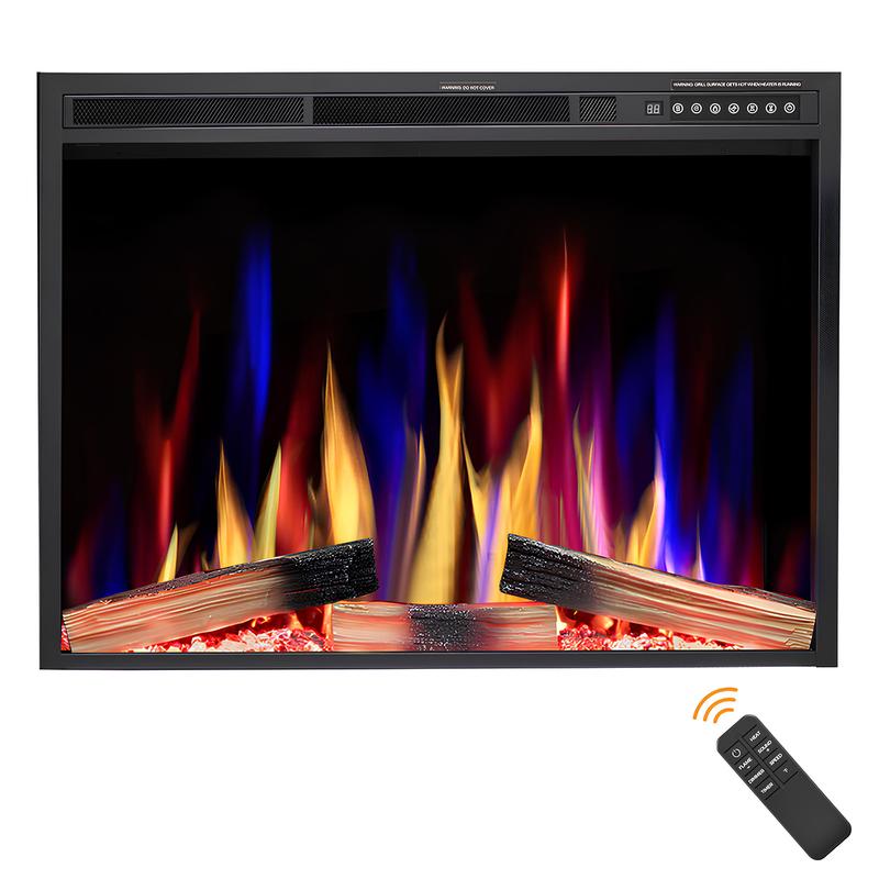 R.W.FLAME 36"&39'' Electric Fireplace Insert, Adjustable 5 Flame Colors, 12 Log Colors, 5 Flame Speeds and Brightness, Remote Control, Timer, Adjustable Temperature from 50°F to 99°F, 750W/1500W