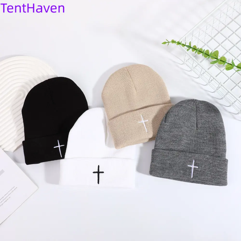 2026 Men's and Women's Autumn/Winter Popular Cross Knitted Hat Embroidered Knitted Hat Hoodie Warm Knitted Cold Hat