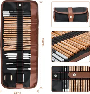 29-31PCS-Drawing ,  Supplies Sketch  Kit for Kids Adults, Professional Charcoal Sketching Graphite    color paint marker persinalized gifts back to school season️ Zippered Colored Pencil Art Set zipper case cartoon design supple shopping deluxe