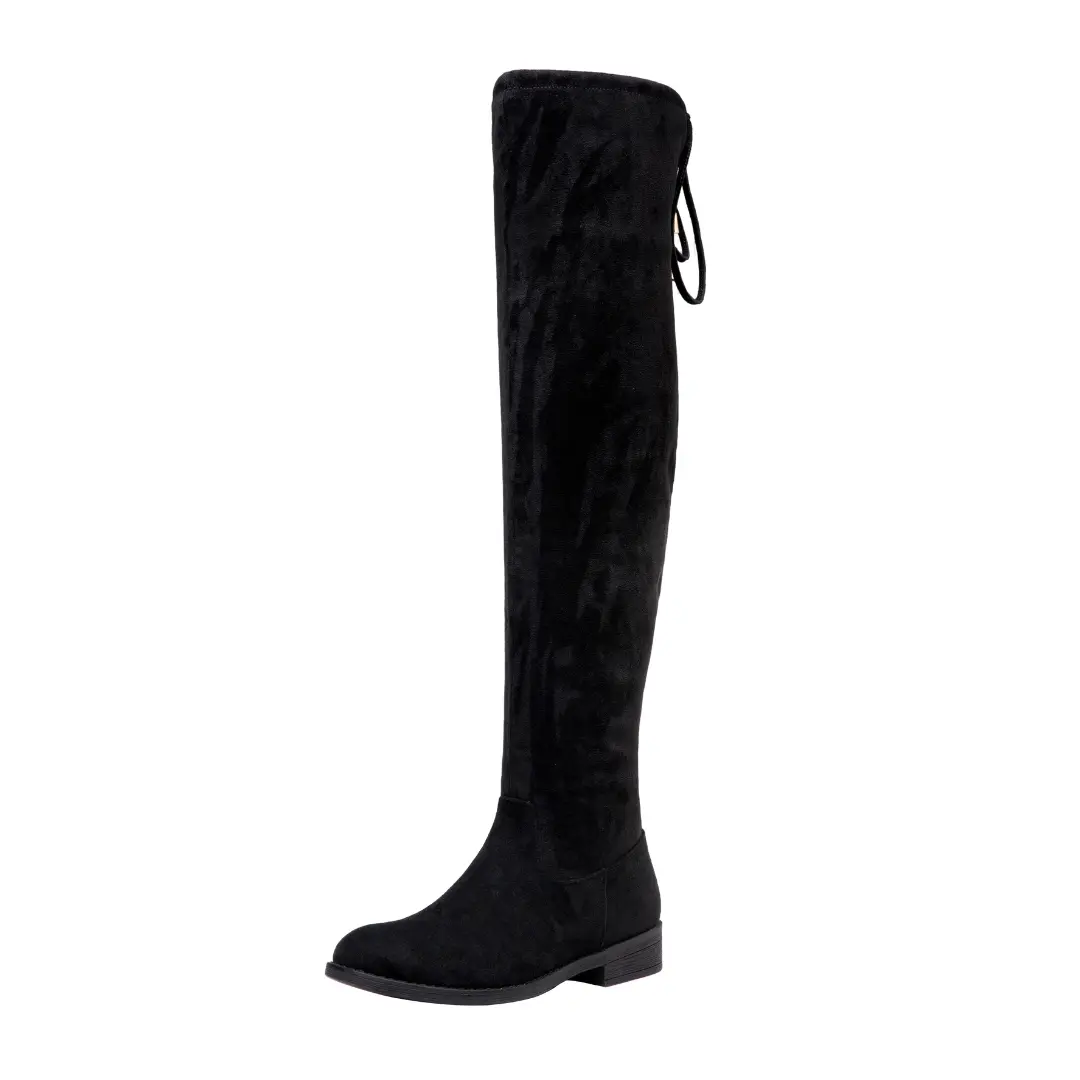 VEPOSE Women's Chic Over-the-Knee Boots - Women's Party Basic Boots, Soft Synthetic Suede, Lightweight Minimalist Low Heel (1-3 cm), Side Zipper, Adjustable Tie