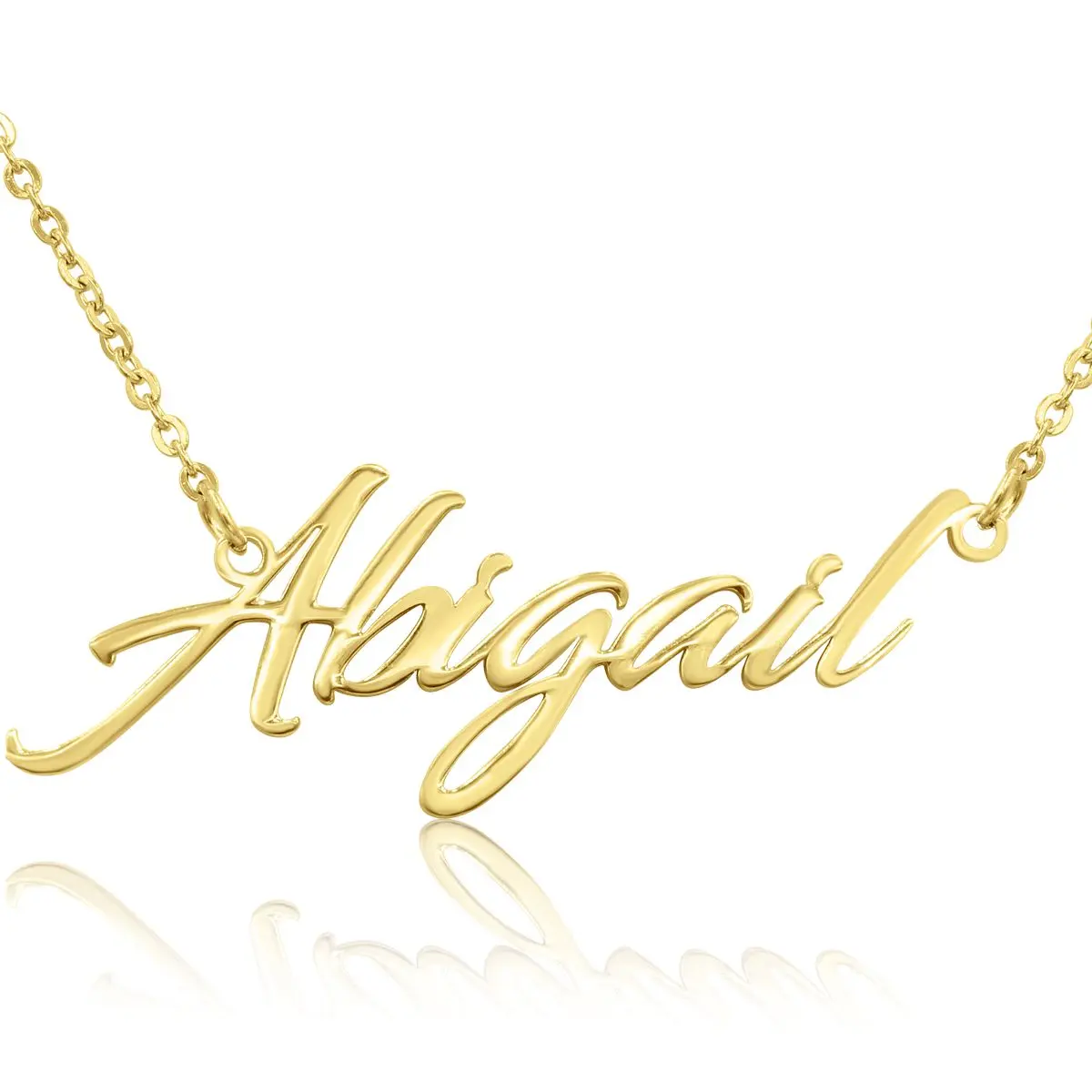 Name Necklace In Gold Tone Brass Metal With Free 16 Inch Cable Chain Personalized Nameplate 1-1 1/2 Inches Long
