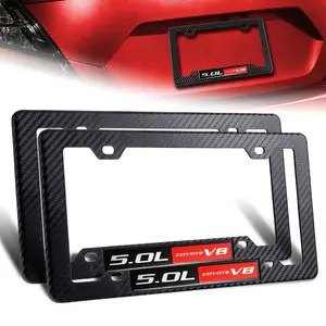 2pcs ABS Plastic License Plate Frame Cover Front & Rear With 5.0L Coyote V8 Emblem