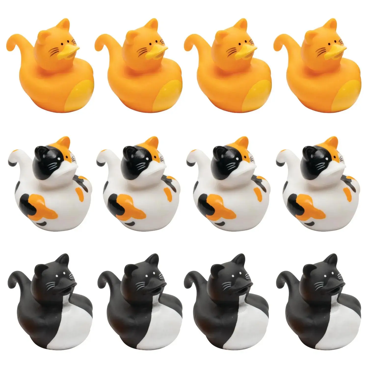 12-Pc 2" Cat Ears & Tail Rubber Ducks - Black, White, Orange - Quacking Novelty Toys for Babies - Oriental Trading Company Decoration for Room Decorations