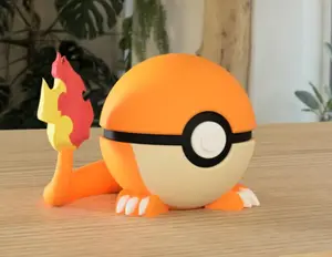 Charmander-Inspired 3D Printed Poké Ball – Fire-Starter Display Collectible