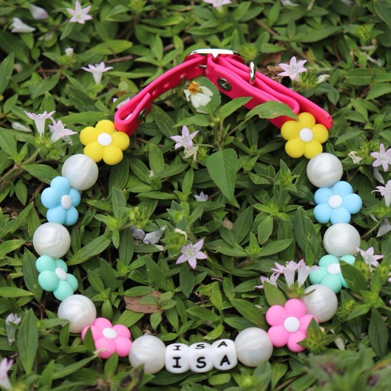 Custom Flower Name Collar for Dogs-Adjustable  Spring Necklace-Handmade in the USA-Small,Medium and Large Pets-Personalized Pastel Cute Bead Colors