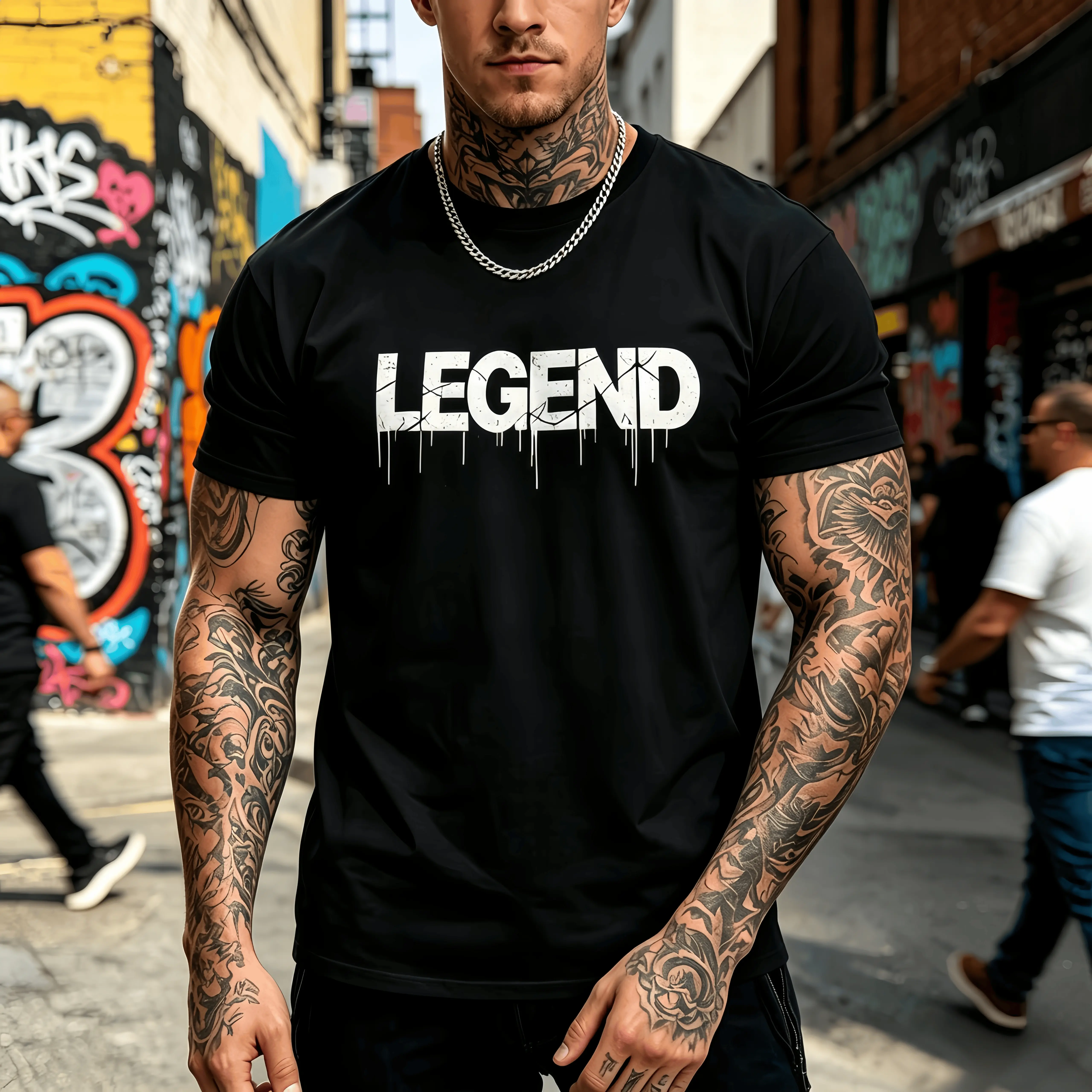 Men’s LEGEND Graphic T-Shirt | Urban Streetwear Tee, Bold Drip Print, Black & White Options,100% pure cottonloose street-style short sleeves,best-selling faith urban fashionstyle,shoetsleeve,Menswear,Tshirt,Round Neck