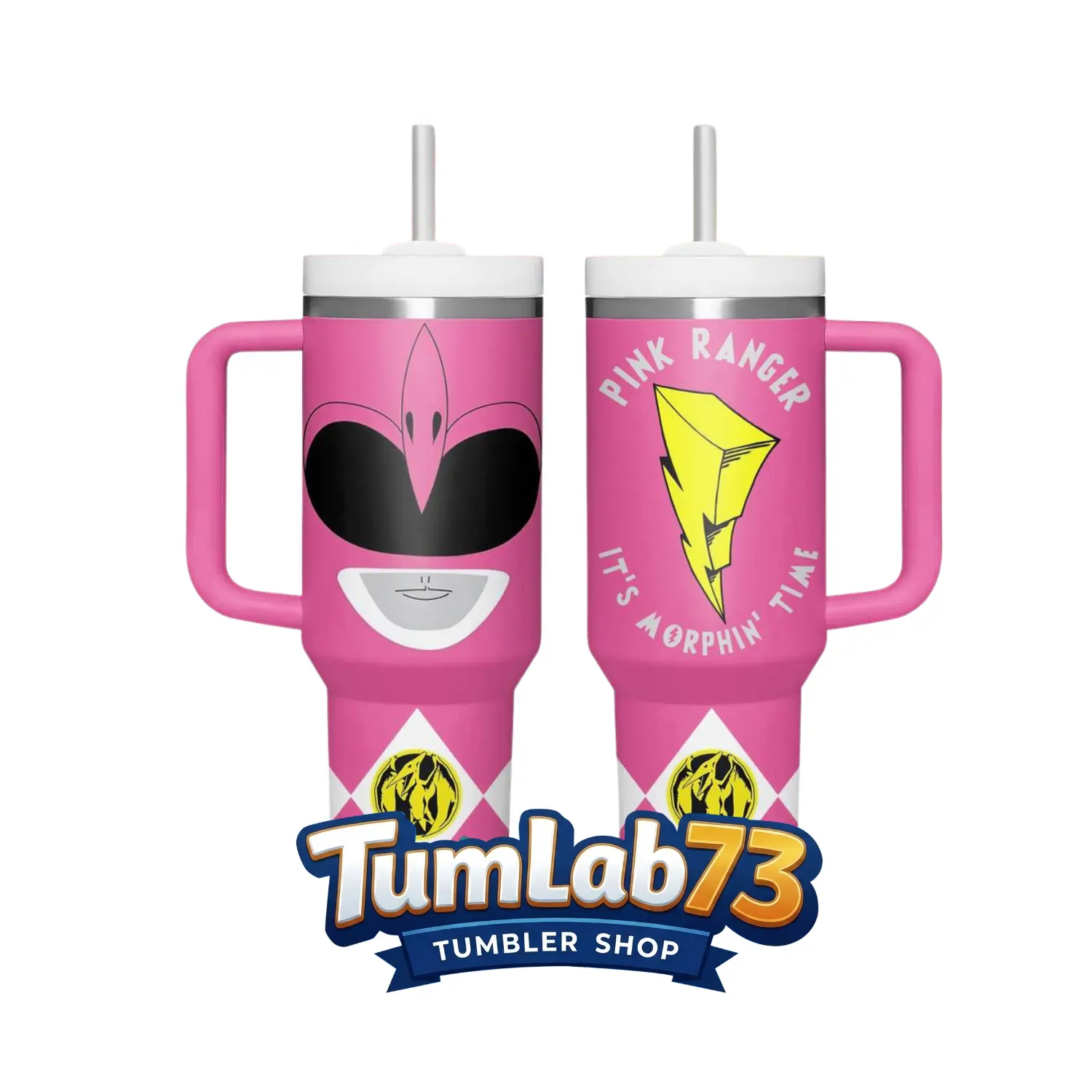 Power Rangers Pink Ranger “It’s Morphin Time” 40oz Insulated Tumbler with Handle & Straw