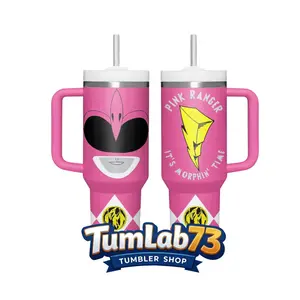 Power Rangers Pink Ranger “It’s Morphin Time” 40oz Insulated Tumbler with Handle & Straw