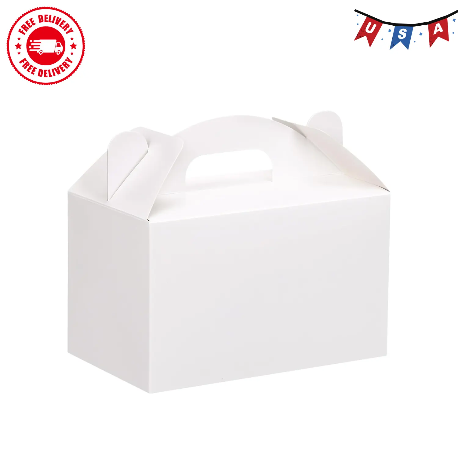48 Pack White Party Favor Treat Boxes, Gable Gift Boxes with Handles