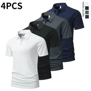 Men’s summer fashion collared short-sleeve golf T-shirt set of 4, suitable for business and leisure occasions like tennis and golf; men’s apparel, ideal as a gift