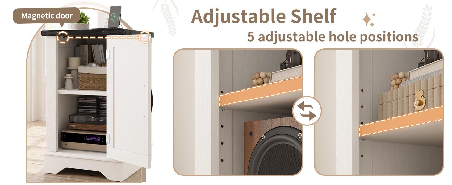 Nightstand with Charging Station,Farmhouse 25" End Tables with Barn Door Large Wood Sofa Side Table with Adjustable Storage Shelf for Bedroom,Drawing Room,Hallway,Antique White Nightstand with Charging Station,Farmhouse 25" End Tables with Barn Door Large Wood Sofa Side Table with Adjustable Storage Shelf for Bedroom,Drawing Room,Hallway,Antique White