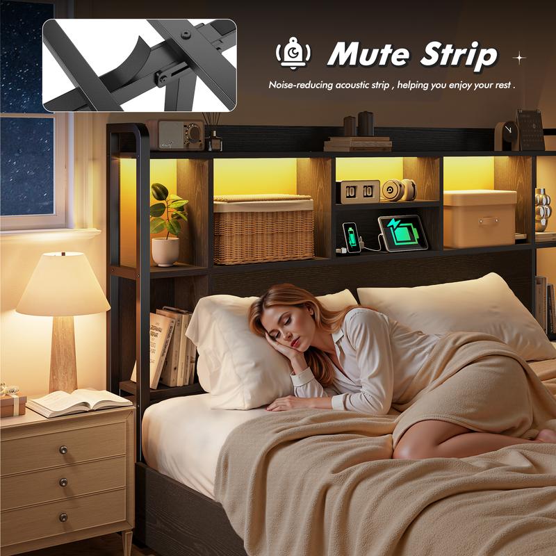 Raybee Modern Queen Bed Frame with 51" Tall Headboard, 9 Storage Compartments & 4 Drawers, LED Platform Bed Frame with Charging Station, Holds 1200LBS with Metal Frame & Slats, No Noise, No Box Spring Needed, Full, King, Black, Rustic Brown Raybee Modern Queen Bed Frame with 51" Tall Headboard, 9 Storage Compartments & 4 Drawers, LED Platform Bed Frame with Charging Station, Holds 1200LBS with Metal Frame & Slats, No Noise, No Box Spring Needed, Full, King, Black, Rustic Brown