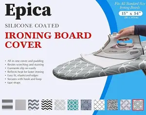 Epica Ironing Board Cover and Pad - Standard Size 15x54 Padded Ironing Board Covers, Heat Reflective Coating, Scorch & Stain Resistant Iron Board Cover with Padding Grey Circles